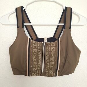 Free People Movement MEDIUM Spin Olive Green Sports Bra Front Zipper Racer Back